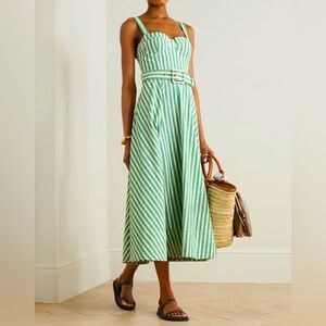 CARA CARA Calypso belted striped woven midi dress, Rare, sold out dress!
